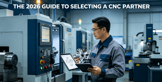 Engineer inspecting a precision machined aerospace component in front of a 5-axis CNC machine in a modern workshop, representing professional CNC supplier evaluation.